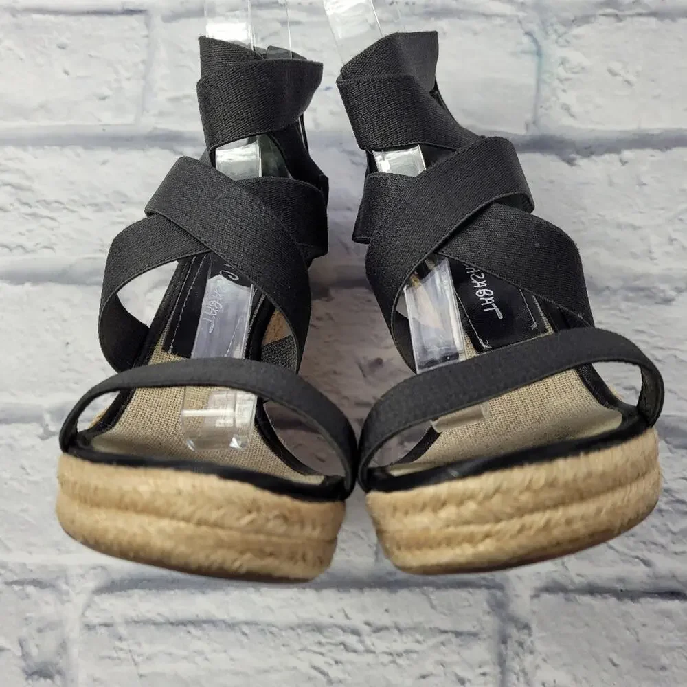 Jean-Michel Cazabat Black Espadrille Wedges with Jute Trim size 39.5
